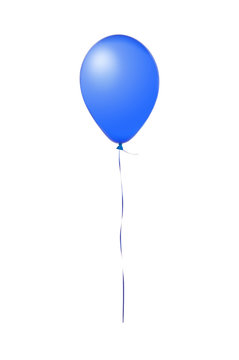Blue flying balloon isolated on white