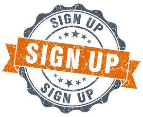 Obraz premium sign up vintage orange seal isolated on white