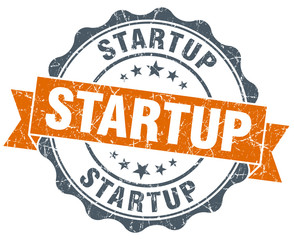 startup vintage orange seal isolated on white