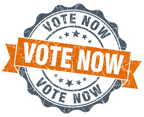 vote now vintage orange seal isolated on white