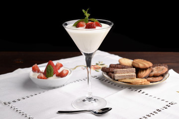 breakfast of yogurt and strawberry dessert