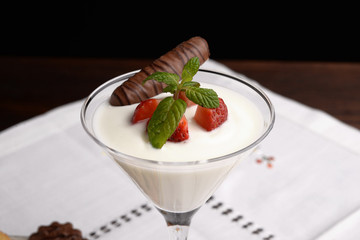 breakfast of yogurt and strawberry dessert