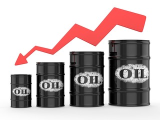 Oil Barrels with Red Arrow down. Financial crisis