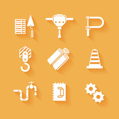 Trendy flat working tools icons white silhouettes