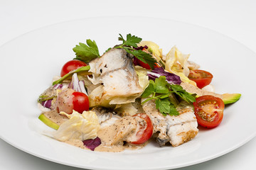 The fresh salad with avocado and smoked eel