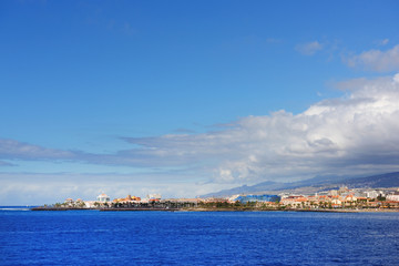 Stormy clouds over Los Cristianos resort in Tenerife, Canary Islands, Spain