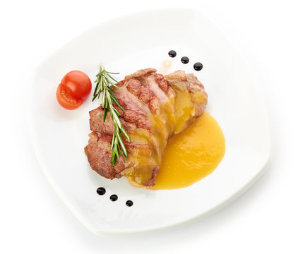 Beef steak medium grilled, isolated on white background