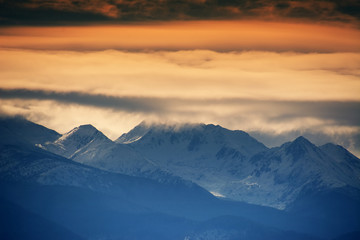 Fototapeta na wymiar Alpine winter landscape in Transylvania, Romania, Europe