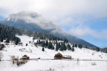 Winter rural landscape in Romania, Europe