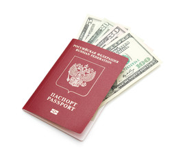 Russian passport with American dollars