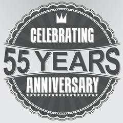 Celebrating 55 years anniversary retro label, vector illustratio