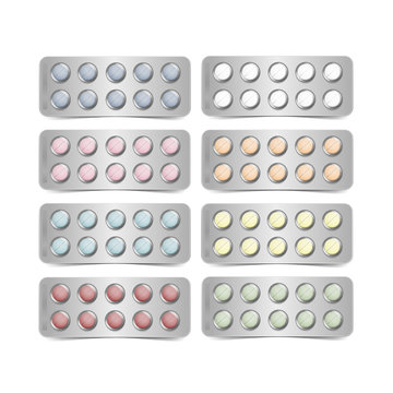 Vector Set of Packs for Multicolored Pills