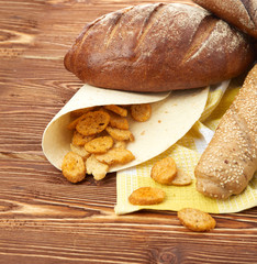 Different bread and bread slices. Food background.