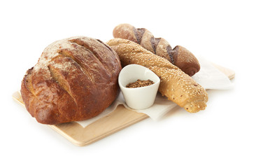 Different bread and bread slices. Food background.