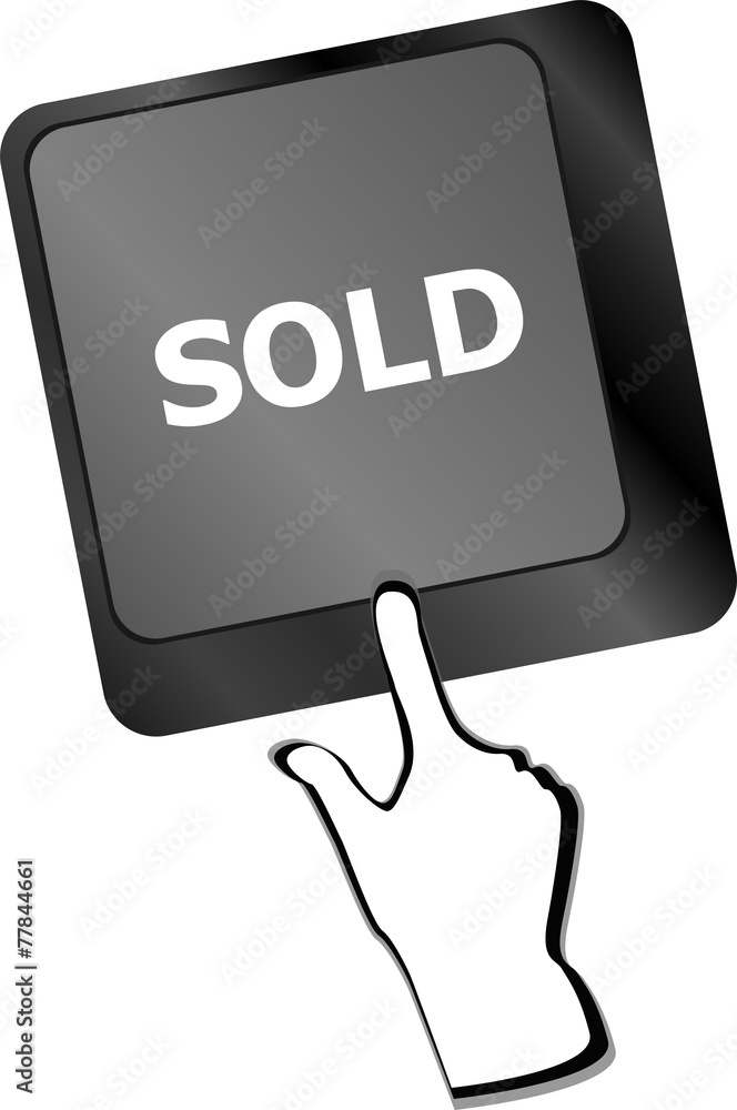 Poster computer keyboard with sold key - internet concept
