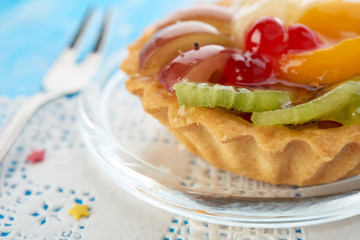 sweet cake with fruits on plate