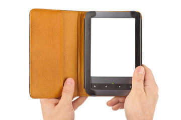 Hands with E-book reader