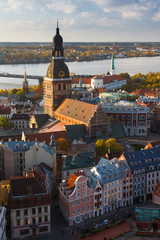 Fototapeta na wymiar Top view of the city of Riga at sunset