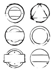 Fototapeta premium Black vector circles frames set in the grunge style.