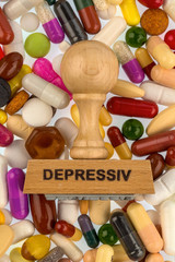 Stempel auf bunten Tabletten