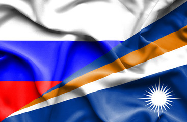 Waving flag of Marshall Islands and Russia