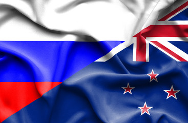Waving flag of New Zealand and Russia