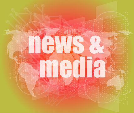 News and press concept: words News and media on digital screen