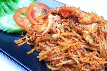 Spaghetti on white background.