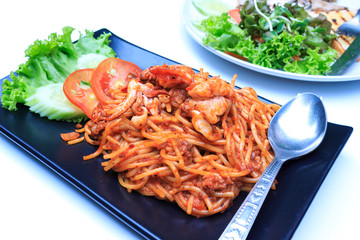 Spaghetti on white background.