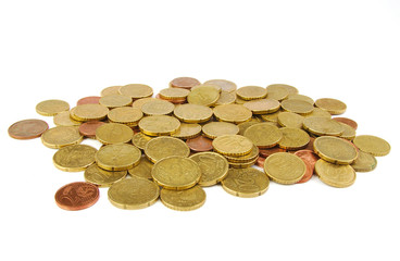 Euro coins isolated on white background.