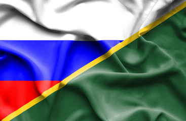 Waving flag of Solomon Islands and Russia