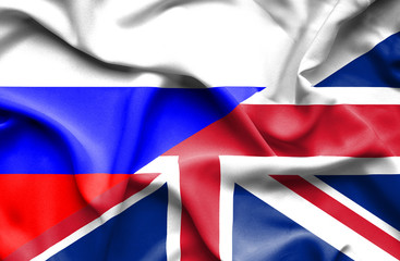 Waving flag of United Kingdon and Russia