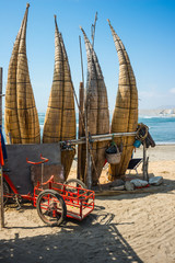 Straw boats still used by local fishermens in Peru