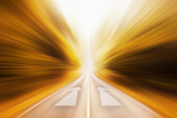 Conceptual image of asphalt road and dual direction arrow