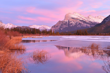Mount Rundle and Vermilion Lakes in winter, Banff, AB