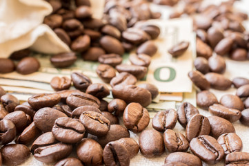Coffee beans and dollars