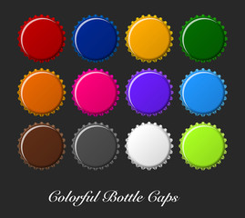colorful bottle caps, bottle caps vector