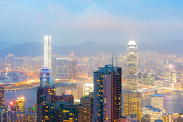 Panorama of Hong Kong skyline at night