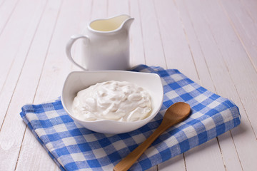 Fototapeta na wymiar Dairy products - sour cream, milk.
