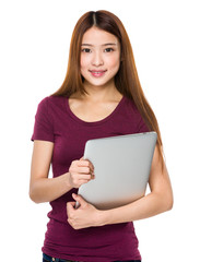 Woman hold with laptop