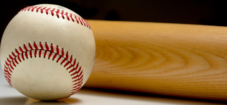 Leather Baseball and wooden Bat