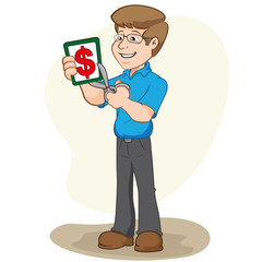 Person a seller cutting the price in half symbolizing discount