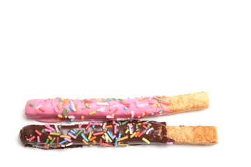 Chocolate biscuit stick isolated on white background.
