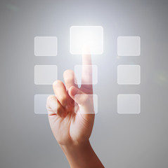 Man pressing a touchscreen button