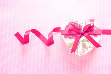 Valentines Day and Heart shaped gift box.Vintage background
