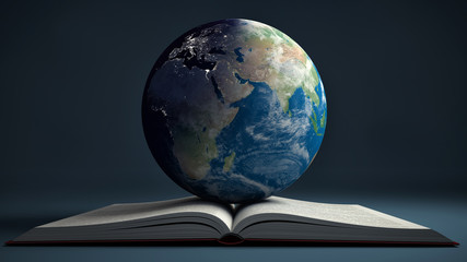 Earth and open book. Education internet e-learning concept