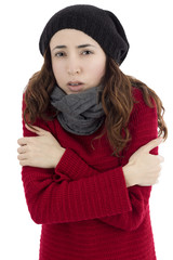 Woman shivering because of cold