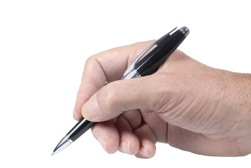 Black ballpoint pen in male hand