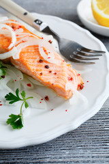 Salmon Fillet on a white plate