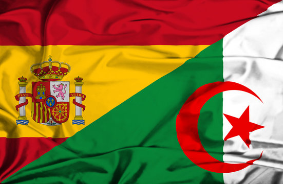 Waving flag of Algeria and Spain
